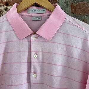 Martin Timeless as the Game Men's Pima Cotton Pink Golf Polo Shirt Size L 24x28